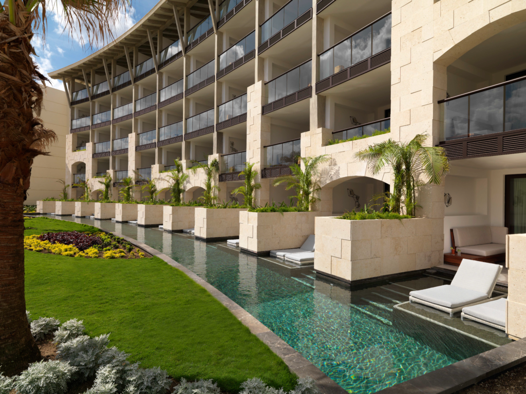 Exterior of swim-up rooms and surrounding pool