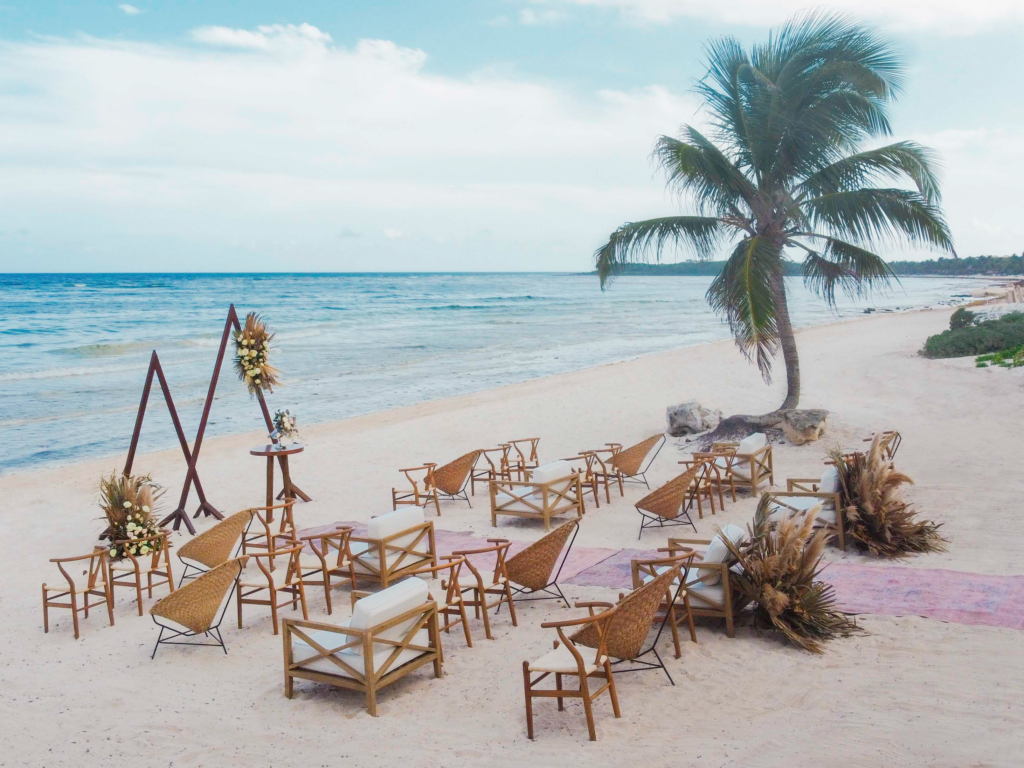 Bohemian wedding set up on beachfront unico 20 87