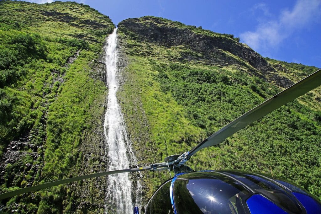 Waterfalll view from helicopter in Hawaii